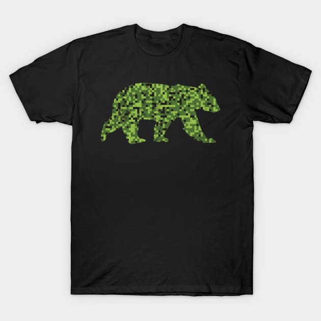 8-Bit Green Camouflage Bear for Nerdy Bears and Gaymers | BearlyBrand T-Shirt by The Bearly Brand